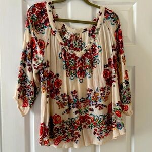 Womens XL crushed rayon print blouse by Bila